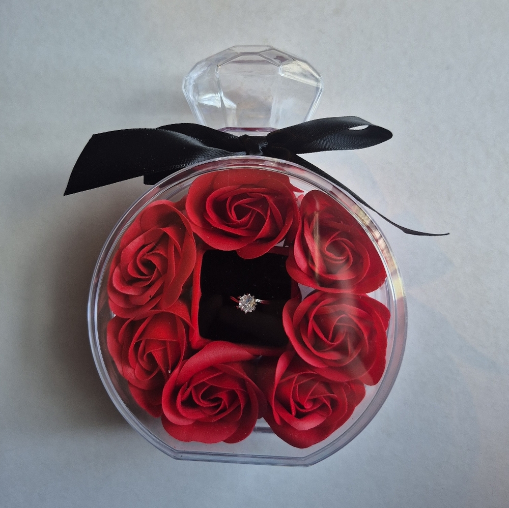 Elegant Red Rose Jewelry Gift Box W/ Ring